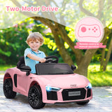 Garvee Veicolo Elettrico per Bambini Audi 12V con Telecomando 2.4G, Luci LED, Sedile Sicuro, USB MP3, 2 Porte, per Bambini 3+ Anni - Rosa