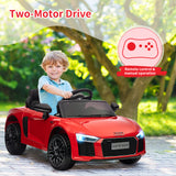 Garvee Veicolo Elettrico Bambini 12V con Telecomando 2.4G, Luci LED, Sedile Sicuro, USB MP3, 2 Porte, Gioco Esterno, Nero, 3+ Anni - Rosso