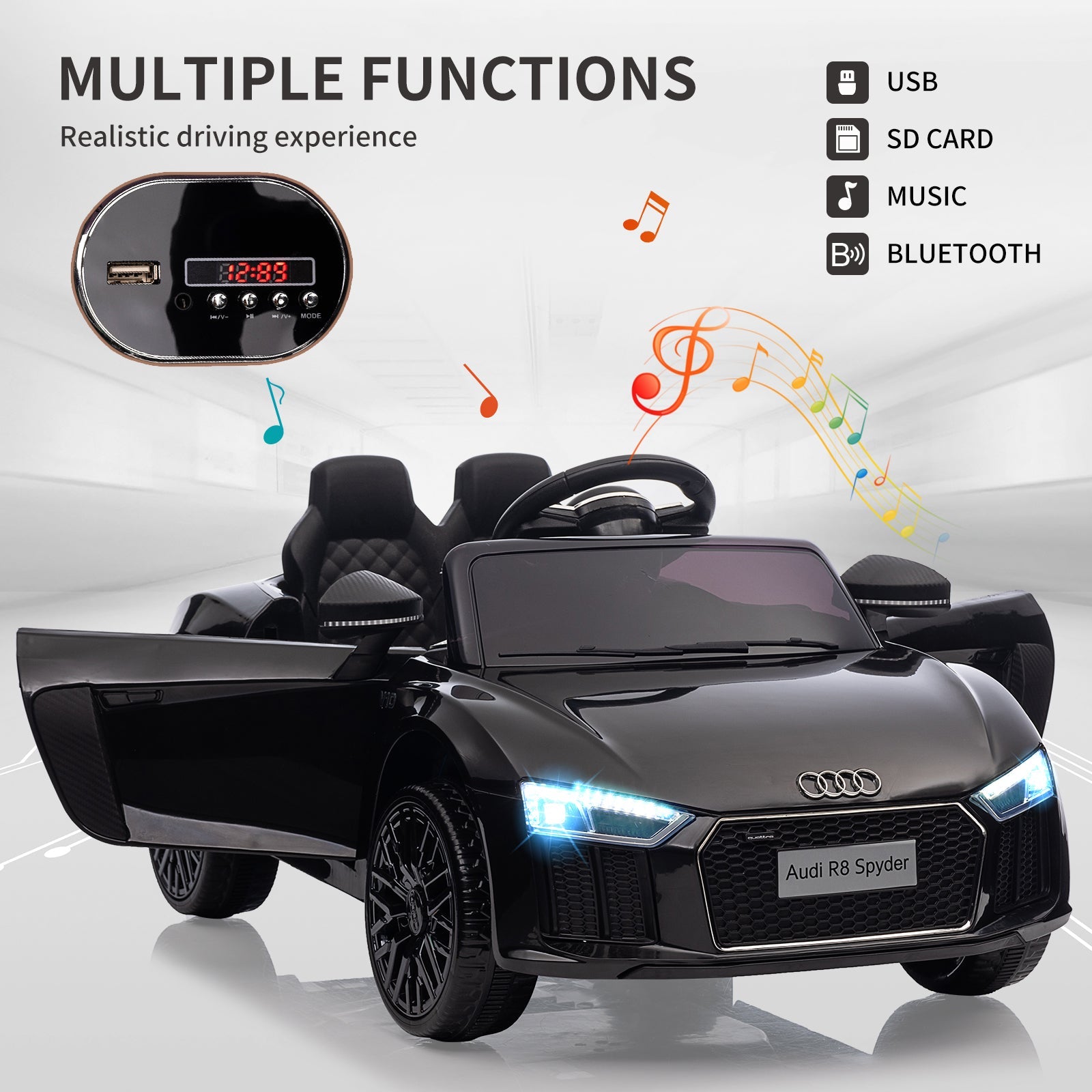 Garvee Kids Car 12V Nero – Con telecomando, musica e illuminazione a LED per bambini e bambine dai 3 anni in su in giardino, parco o parco giochi.