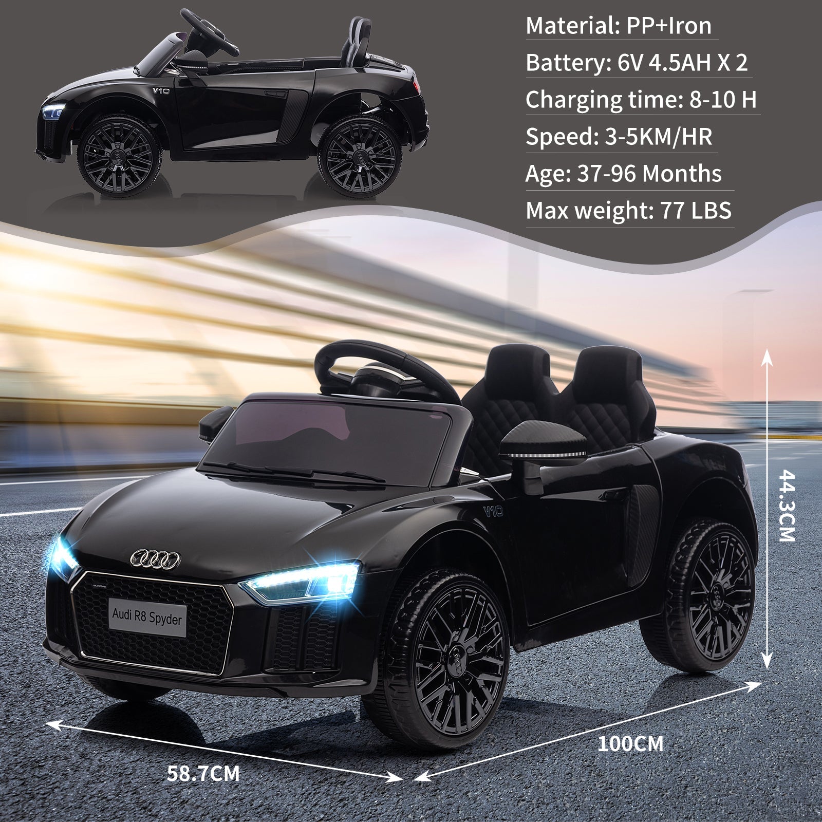 Garvee Kids Car 12V Nero – Con telecomando, musica e illuminazione a LED per bambini e bambine dai 3 anni in su in giardino, parco o parco giochi.