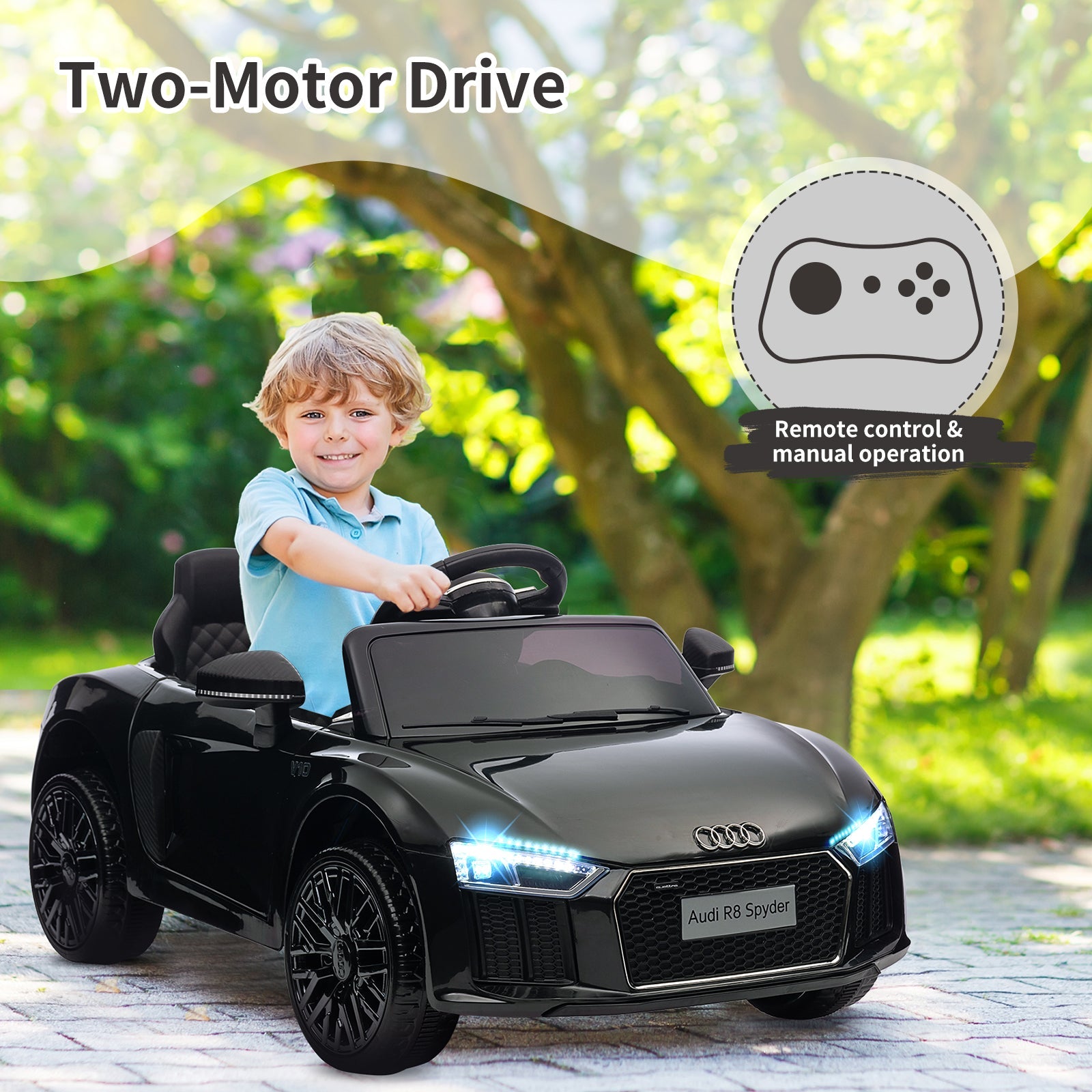 Garvee Kids Car 12V Nero – Con telecomando, musica e illuminazione a LED per bambini e bambine dai 3 anni in su in giardino, parco o parco giochi.