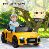 Garvee Veicolo Elettrico per Bambini 12V con Telecomando 2.4G, Luci LED, 2 Porte, MP3, Sicurezza, Design Elegante, 3+ Anni, Nero - Giallo