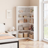Garvee Libreria ad Angolo 185 cm 5 Ripiani in MDF Resistente, Design a L, Spazio Ampio, Sicura con Cinghie Antiribaltamento per Soggiorno e Camera, Bianco - Bianco