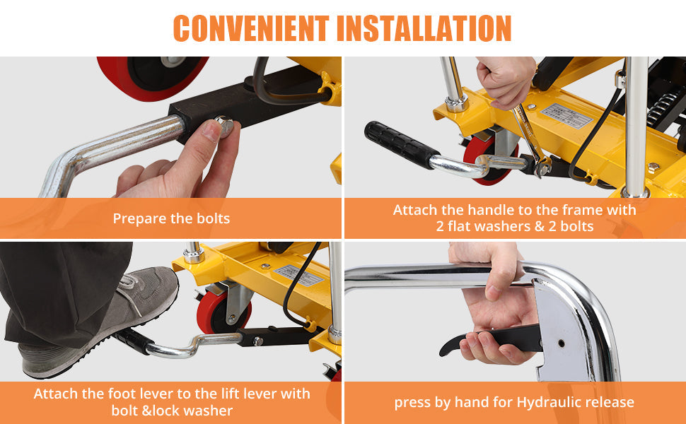 Carrello elevatore idraulico Garvee, capacità 330 libbre, con pompa idraulica di alta qualità, per ufficio e magazzino, vecchia dimensione di 28,4 pollici, giallo