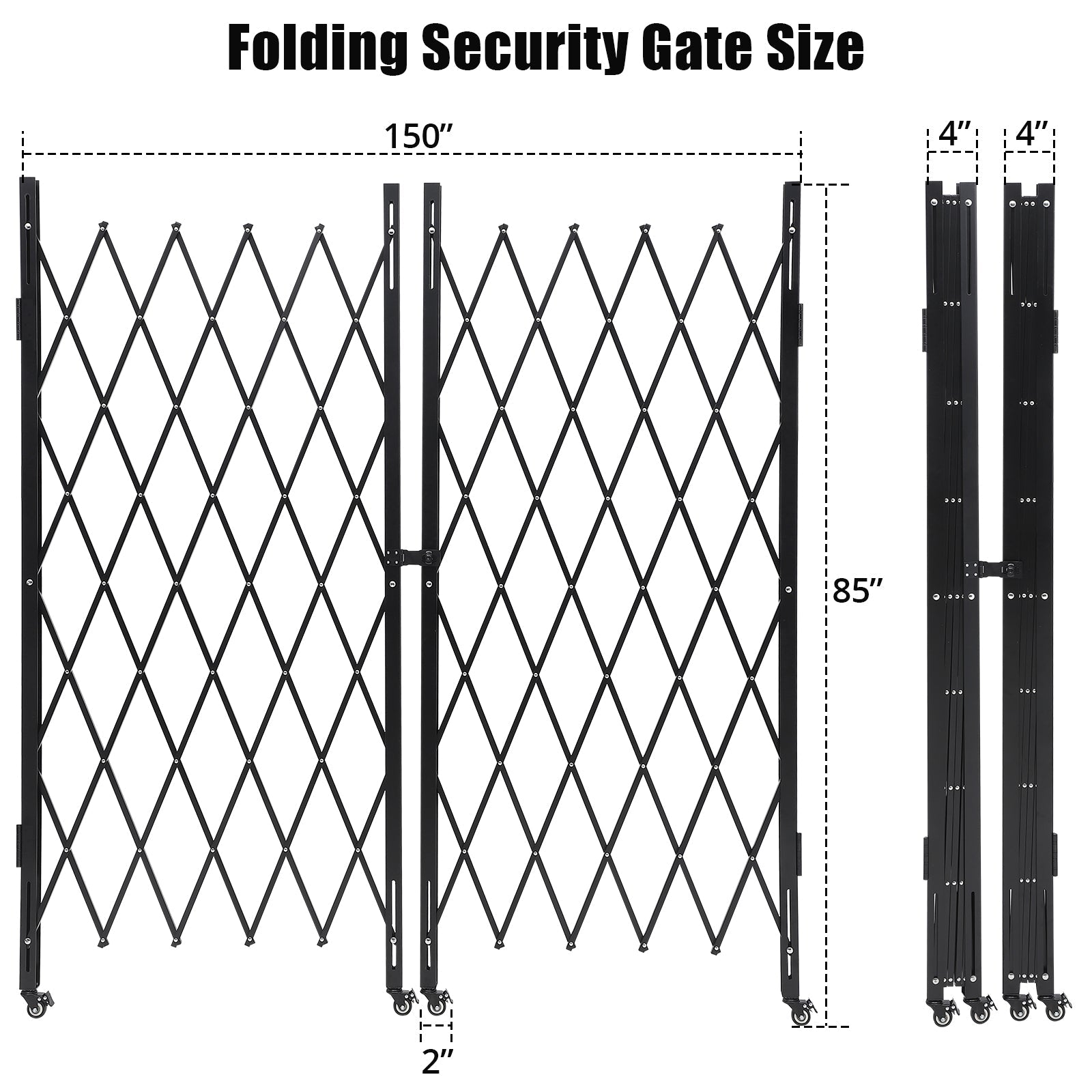 Cancello in metallo estensibile Garvee, 2,2 m di larghezza, cancello di sicurezza pieghevole con ruote per cantieri edili, stazioni ferroviarie, scuole, garage, 216 x 216 cm, nero
