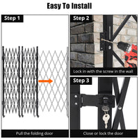 Cancello in metallo estensibile Garvee, 2,2 m di larghezza, cancello di sicurezza pieghevole con ruote per cantieri edili, stazioni ferroviarie, scuole, garage, 216 x 216 cm, nero