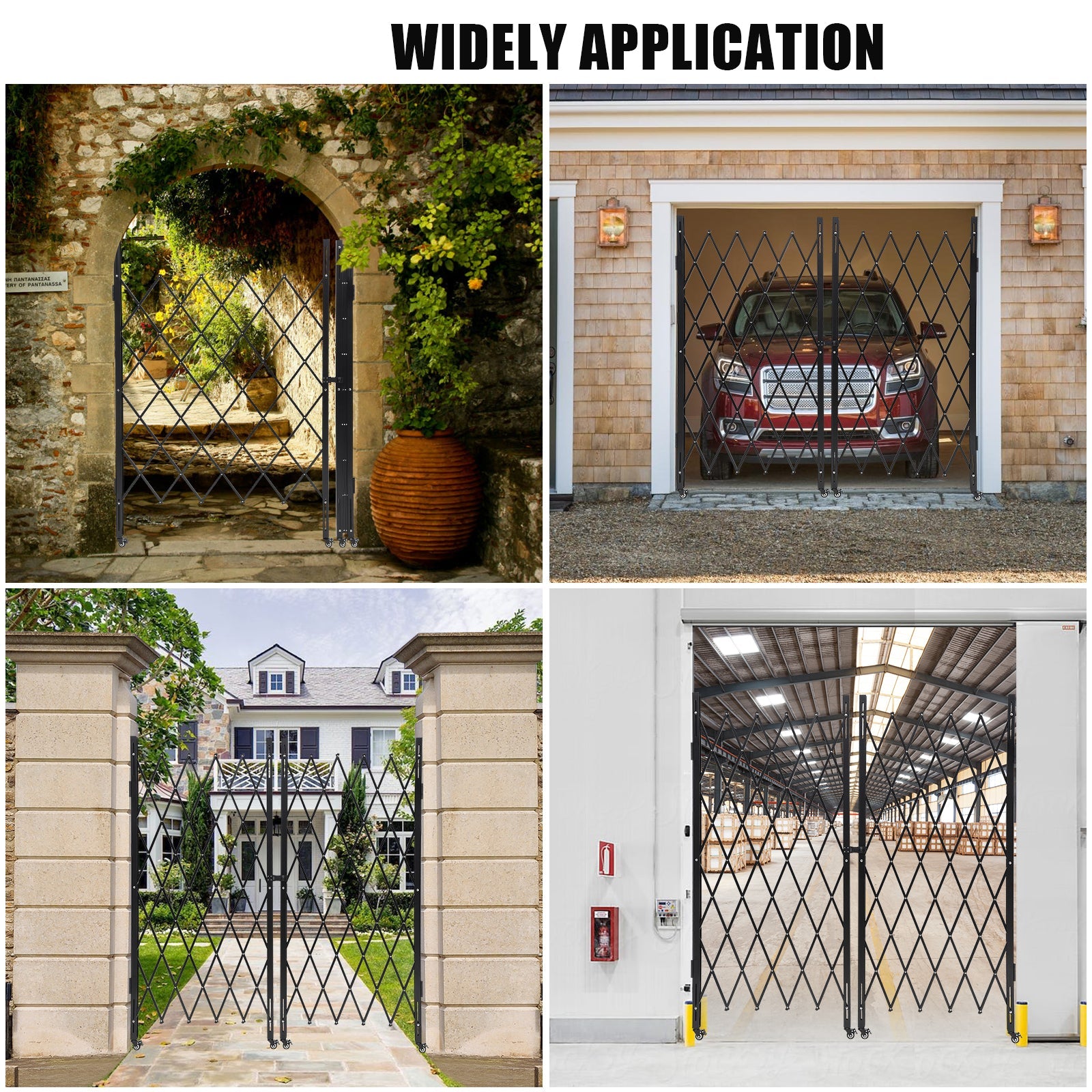 Cancello in metallo estensibile Garvee, 2,2 m di larghezza, cancello di sicurezza pieghevole con ruote per cantieri edili, stazioni ferroviarie, scuole, garage, 216 x 216 cm, nero