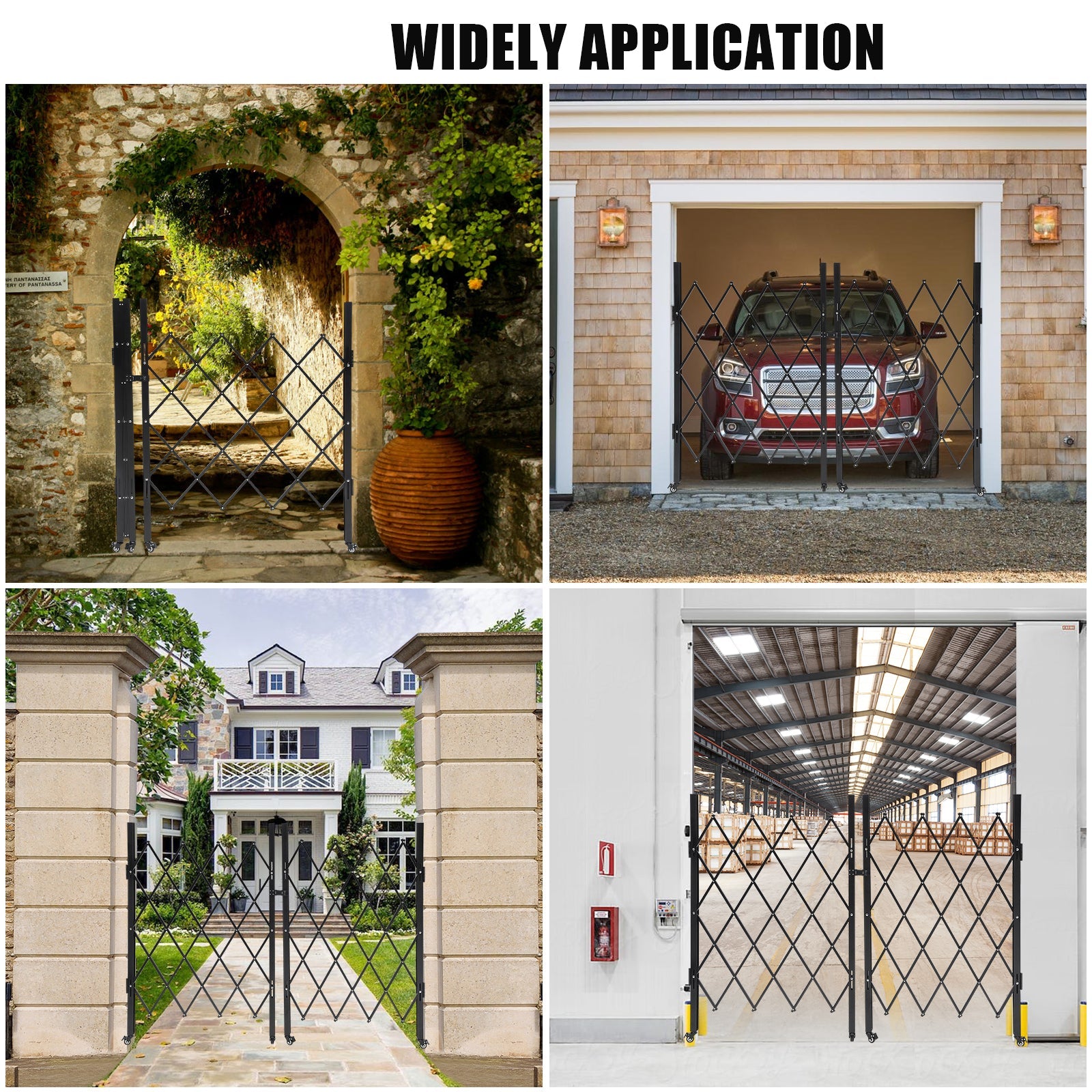 Cancello in metallo estensibile Garvee, 2,2 m di larghezza, cancello di sicurezza pieghevole con ruote per cantieri edili, stazioni ferroviarie, scuole, garage, 216 x 216 cm, nero