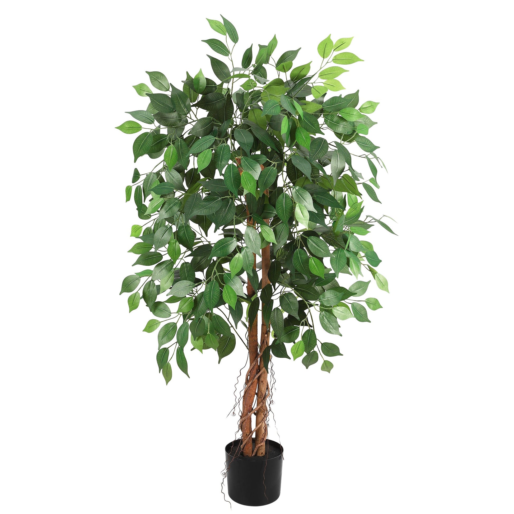 Albero di ficus artificiale Garvee, 4 piedi, regolabile, in poliestere, tronco di legno naturale, stabile, vaso di plastica, per interni ed esterni, verde