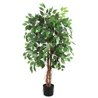 Albero di ficus artificiale Garvee, 4 piedi, regolabile, in poliestere, tronco di legno naturale, stabile, vaso di plastica, per interni ed esterni, verde
