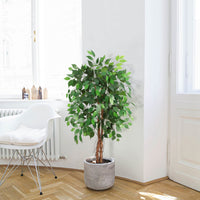 Albero di ficus artificiale Garvee, 4 piedi, regolabile, in poliestere, tronco di legno naturale, stabile, vaso di plastica, per interni ed esterni, verde