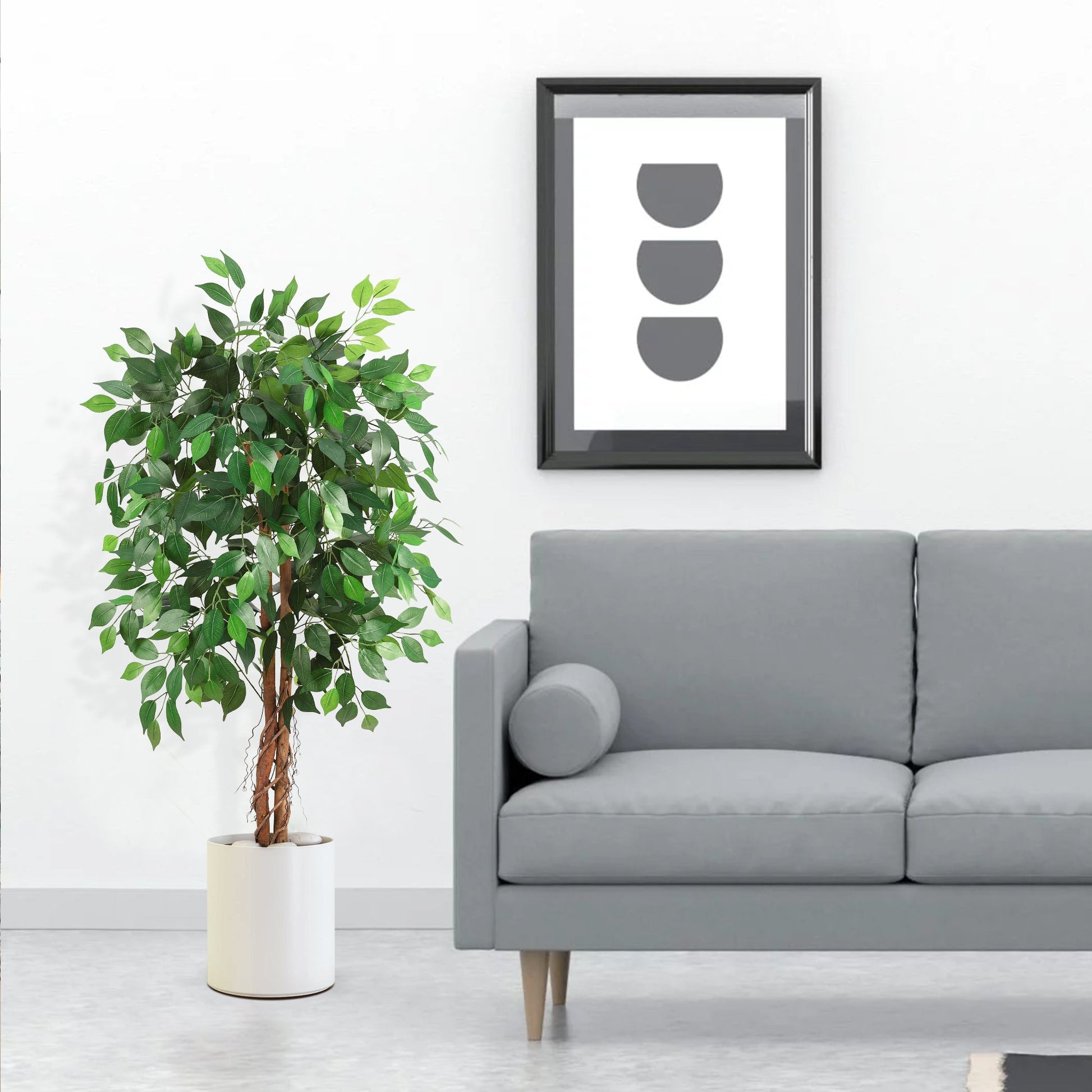 Albero di ficus artificiale Garvee, 4 piedi, regolabile, in poliestere, tronco di legno naturale, stabile, vaso di plastica, per interni ed esterni, verde