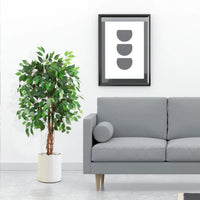 Albero di ficus artificiale Garvee, 4 piedi, regolabile, in poliestere, tronco di legno naturale, stabile, vaso di plastica, per interni ed esterni, verde