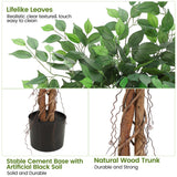 Albero di ficus artificiale Garvee, 4 piedi, regolabile, in poliestere, tronco di legno naturale, stabile, vaso di plastica, per interni ed esterni, verde - verde