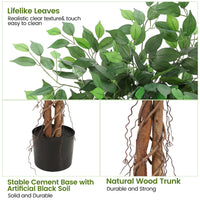 Albero di ficus artificiale Garvee, 4 piedi, regolabile, in poliestere, tronco di legno naturale, stabile, vaso di plastica, per interni ed esterni, verde