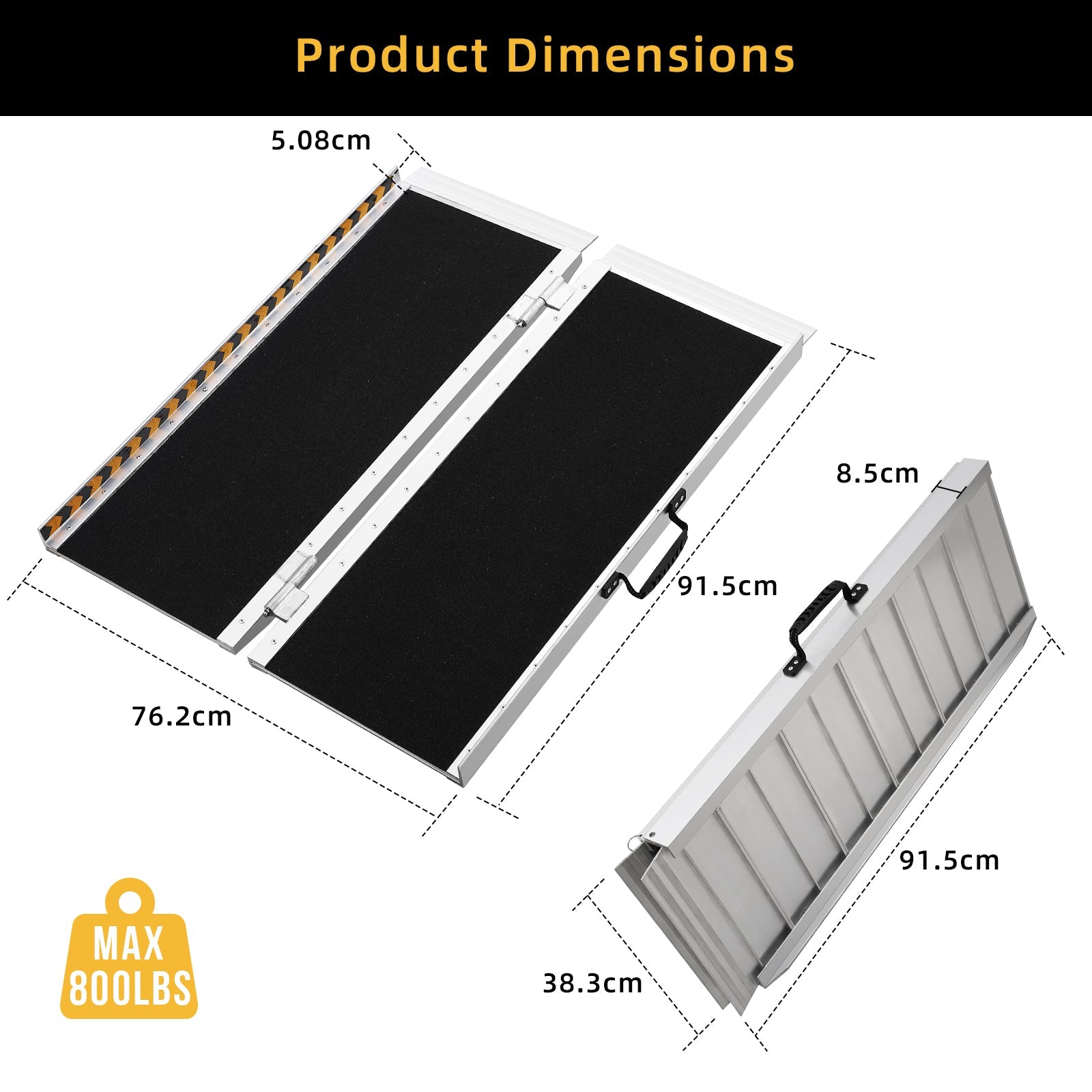 Rampa per sedile e rotelle portatile Garvee da 3 piedi, antiscivolo, in alluminio, leggera, pieghevole, per scale di casa e auto, argento