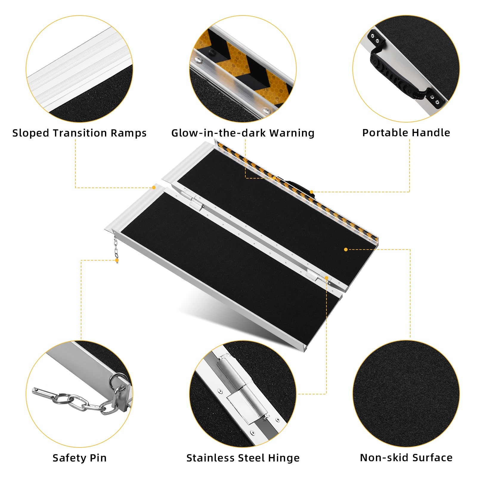 Rampa per sedile e rotelle portatile Garvee da 91.44 cm, antiscivolo, in alluminio, leggera, pieghevole, per scale di casa e auto, argento