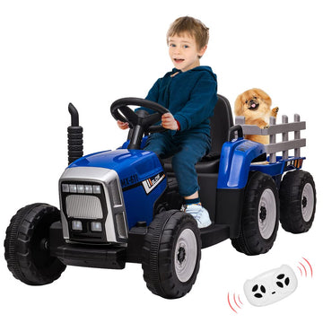 Trattore elettrico Garvee a batteria, giocattolo per bambini blu con aspetto realistico e design robusto, per passeggiate in giardino e giochi in fattoria dai 3 anni, all'aperto e al chiuso