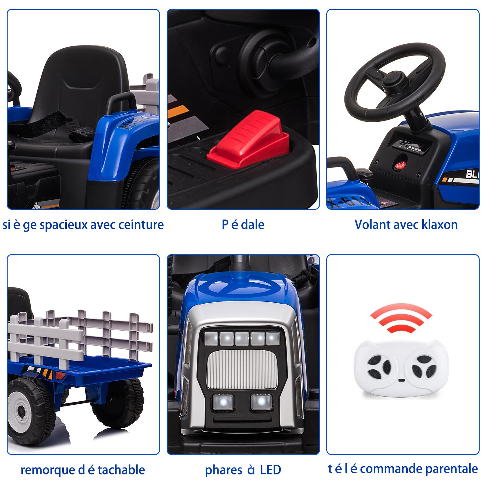 Trattore elettrico Garvee a batteria, giocattolo per bambini blu con aspetto realistico e design robusto, per passeggiate in giardino e giochi in fattoria dai 3 anni, all'aperto e al chiuso