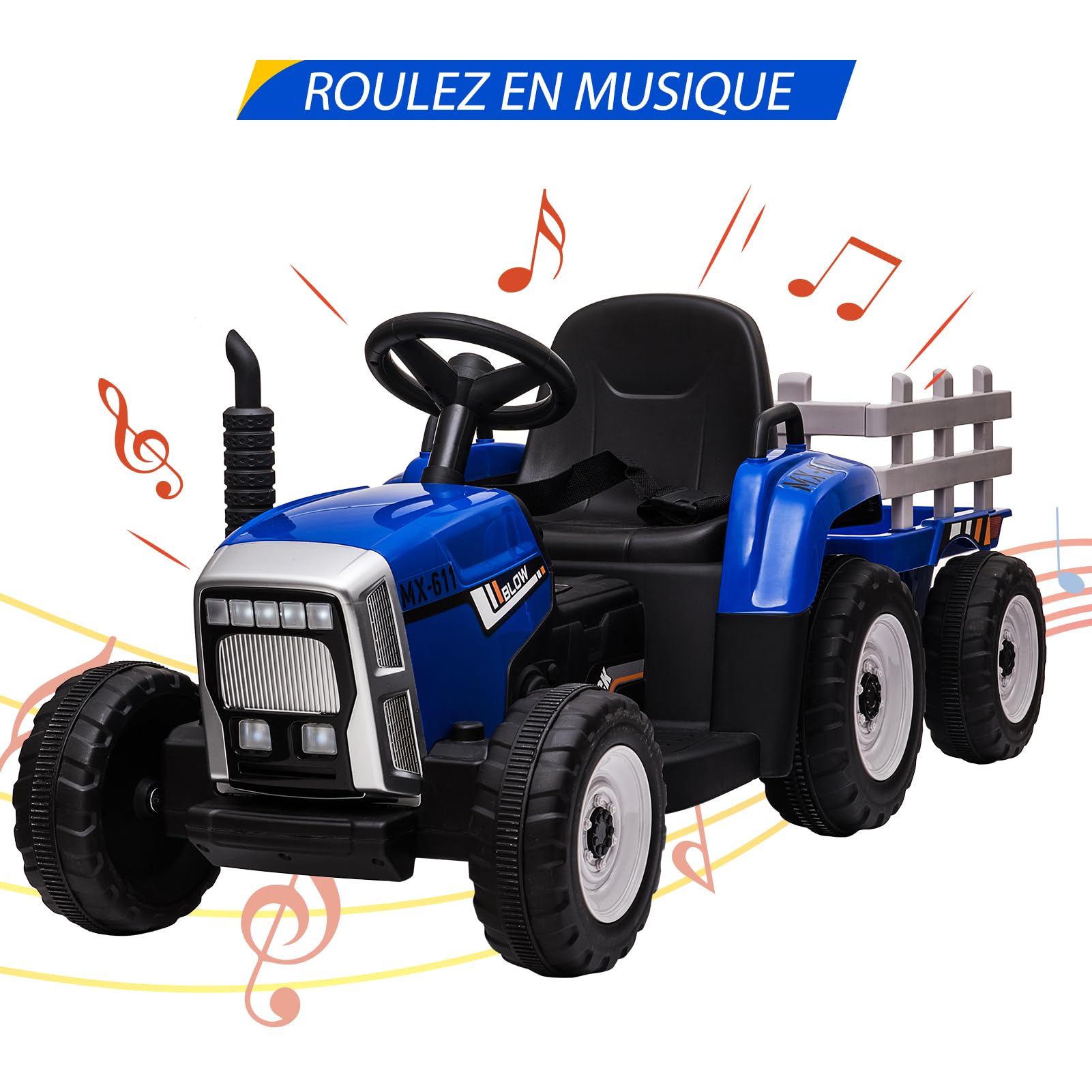 Trattore elettrico Garvee a batteria, giocattolo per bambini blu con aspetto realistico e design robusto, per passeggiate in giardino e giochi in fattoria dai 3 anni, all'aperto e al chiuso