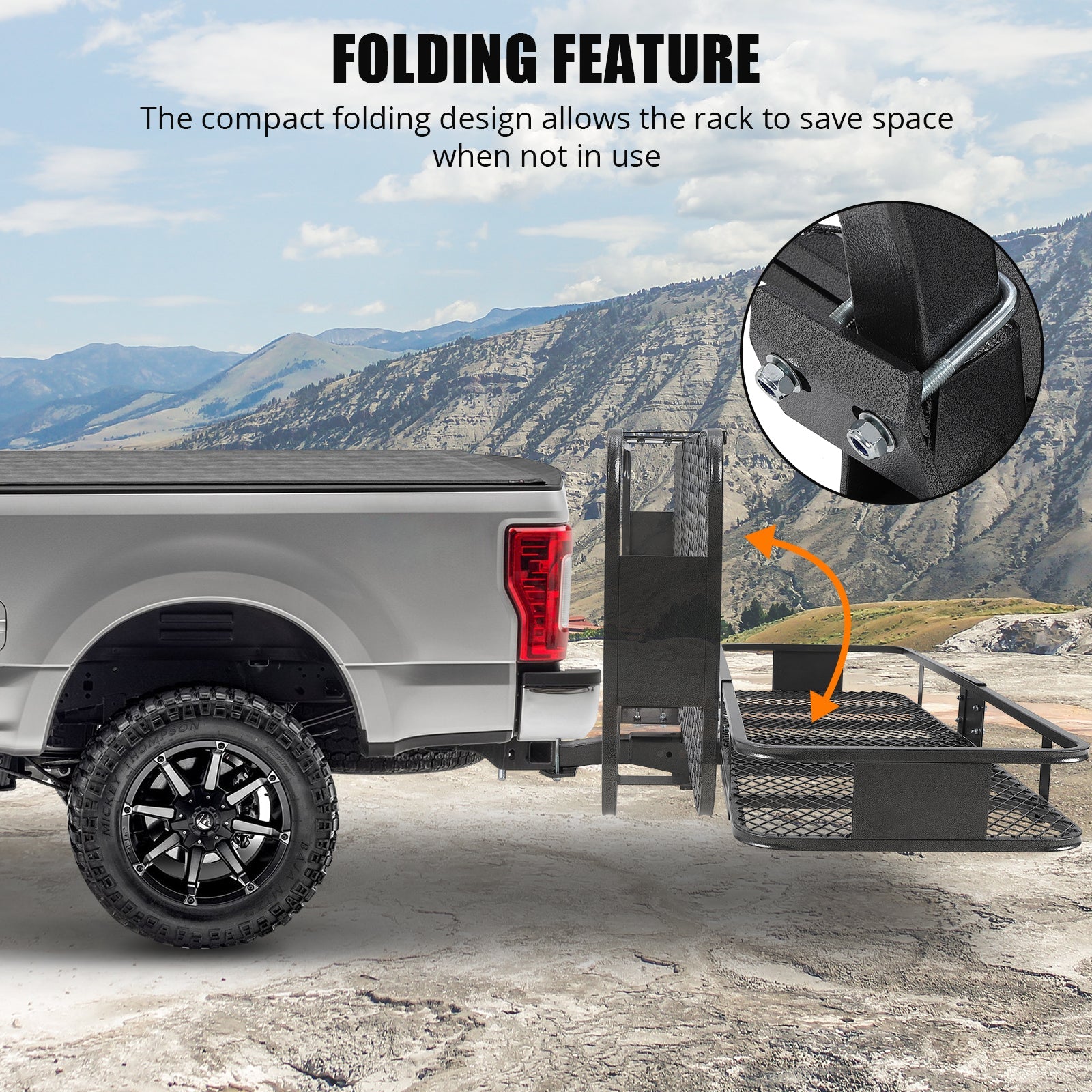 Cestino portaoggetti Garvee Hitch Mount 60"x20"x5.9" Borsa impermeabile pieghevole con telaio in acciaio Capacità 200 libbre Ricevitore da 2" per viaggi