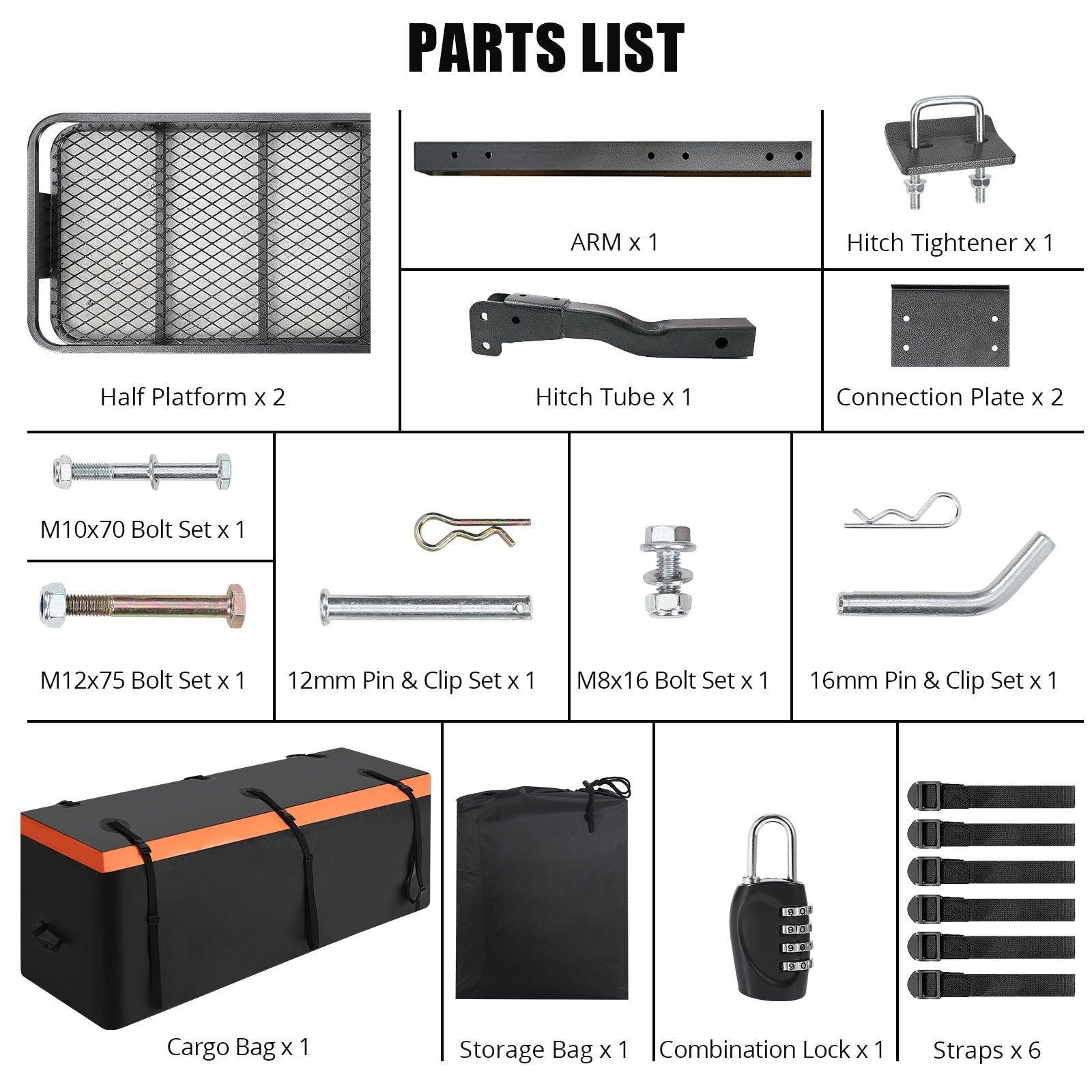 Cestino portaoggetti Garvee Hitch Mount 60"x20"x5.9" Borsa impermeabile pieghevole con telaio in acciaio Capacità 200 libbre Ricevitore da 2" per viaggi