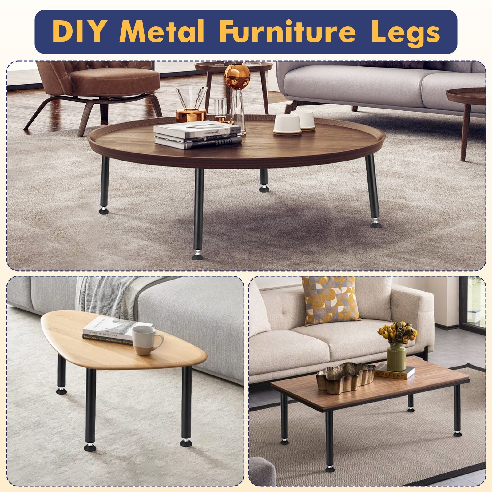 Gambe per tavolo Garvee da 28 pollici - Altezza regolabile, metallo, ideali per ufficio, sala da pranzo e design di mobili moderni