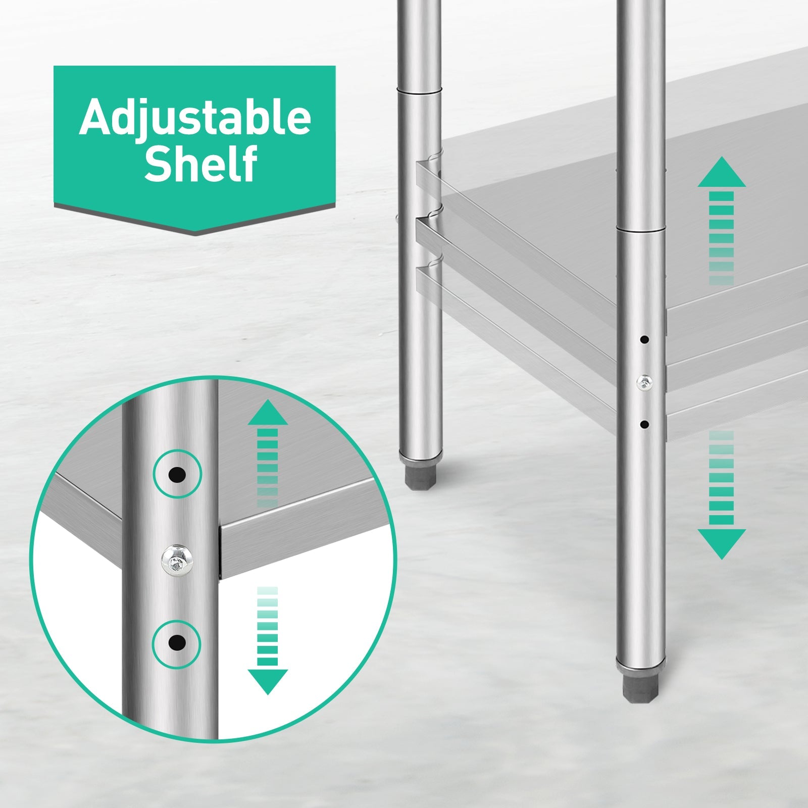 Tavolo da Lavoro in Acciaio Inox GARVEE 60x76 cm per Festa del Papà - Resistente, Regolabile, Antikorrosione, Piedini Livellabili per Cucina e Uso Commerciale