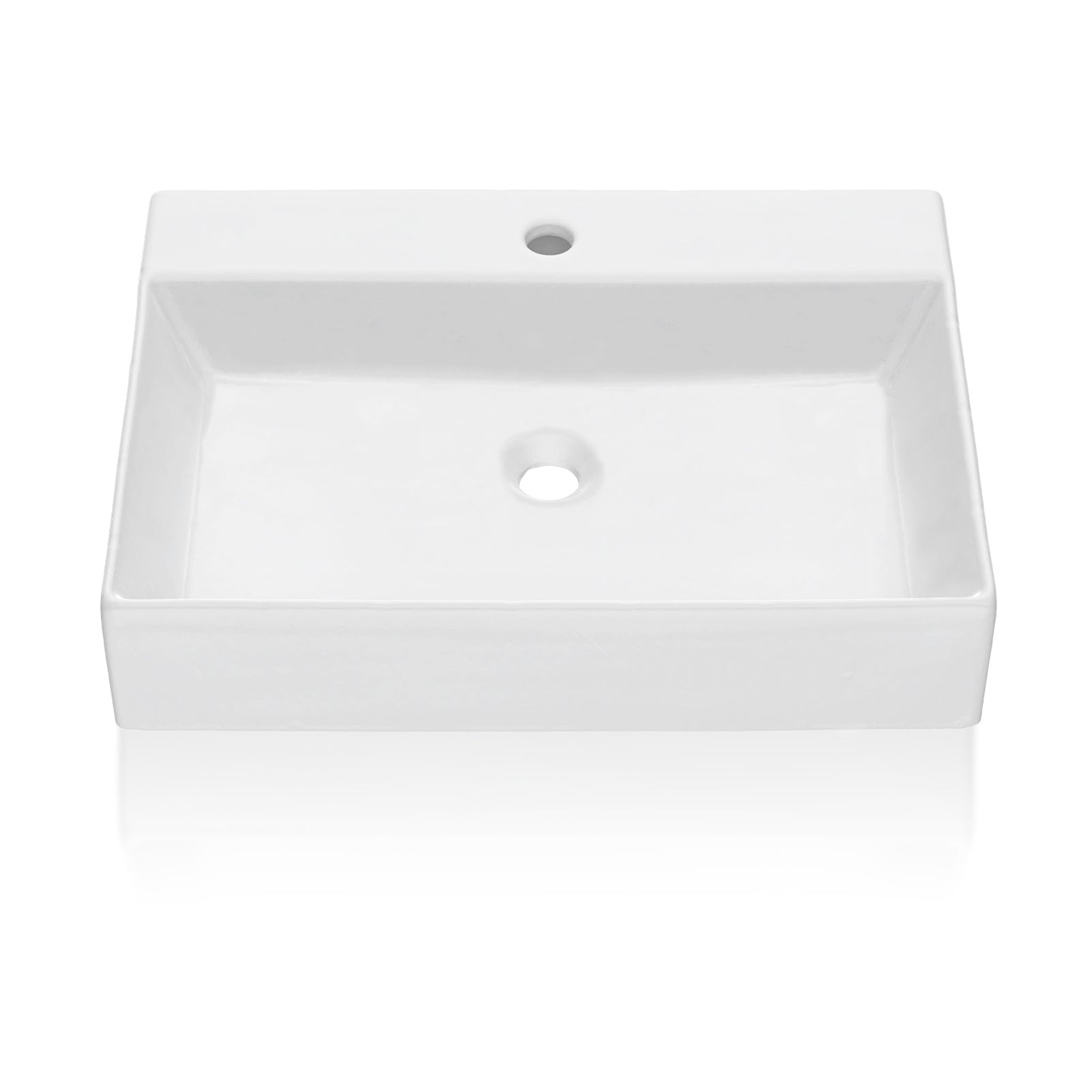 Lavabo da bagno Garvee, rettangolare, in ceramica, bianco, 61x45x13 cm, per bagno e toilette per gli ospiti, moderno, antigraffio, smaltato