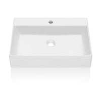 Lavabo da bagno Garvee, rettangolare, in ceramica, bianco, 61x45x13 cm, per bagno e toilette per gli ospiti, moderno, antigraffio, smaltato