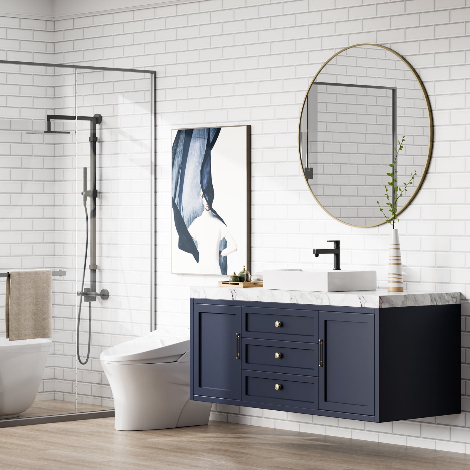 Lavabo da bagno Garvee, rettangolare, in ceramica, bianco, 61x45x13 cm, per bagno e toilette per gli ospiti, moderno, antigraffio, smaltato