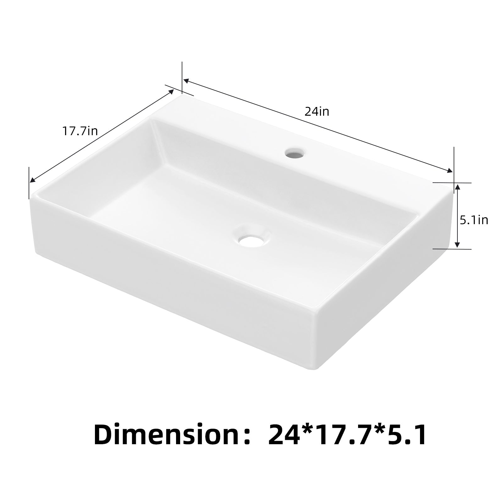 Lavabo da bagno Garvee, rettangolare, in ceramica, bianco, 61x45x13 cm, per bagno e toilette per gli ospiti, moderno, antigraffio, smaltato