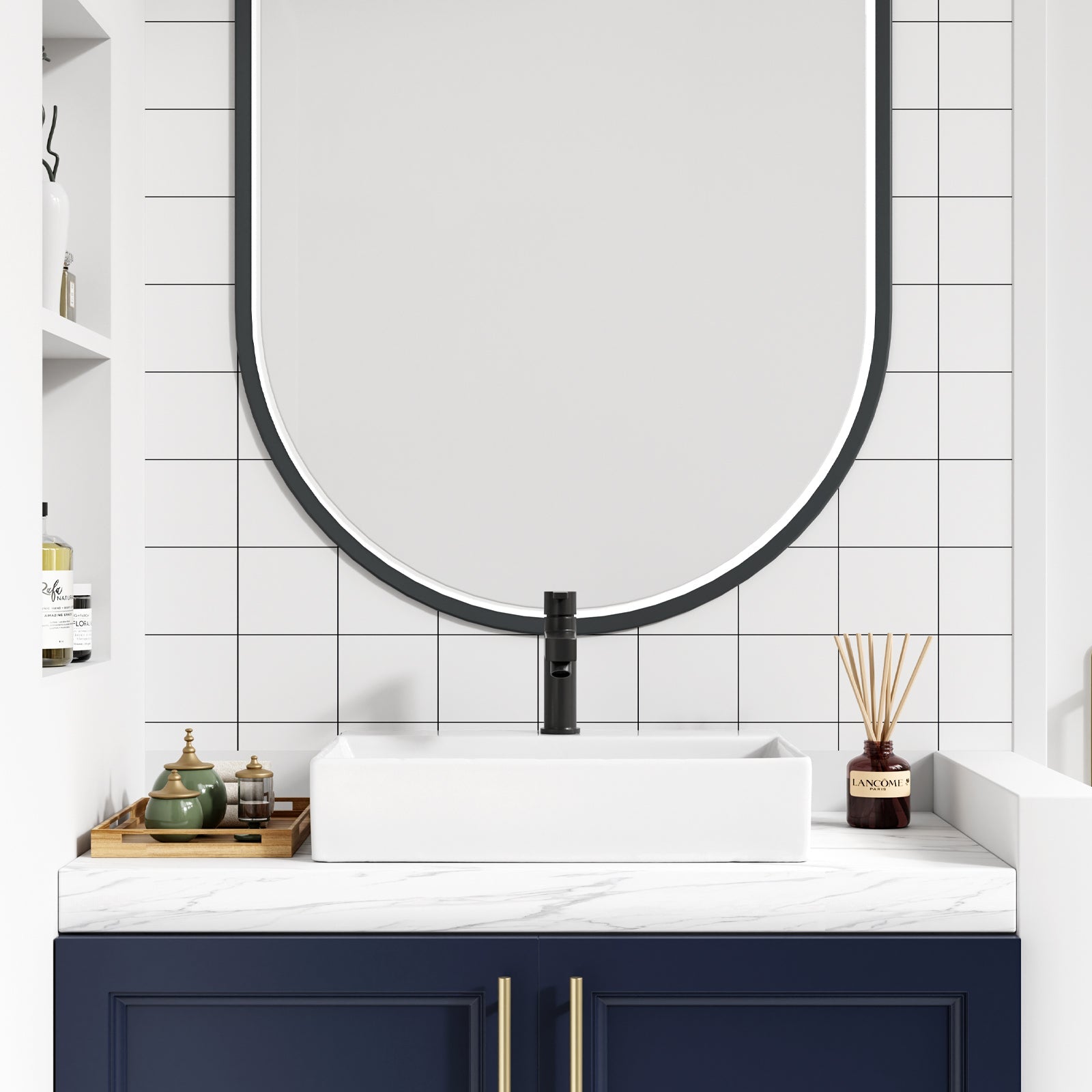 Lavabo da bagno Garvee, rettangolare, in ceramica, bianco, 61x45x13 cm, per bagno e toilette per gli ospiti, moderno, antigraffio, smaltato