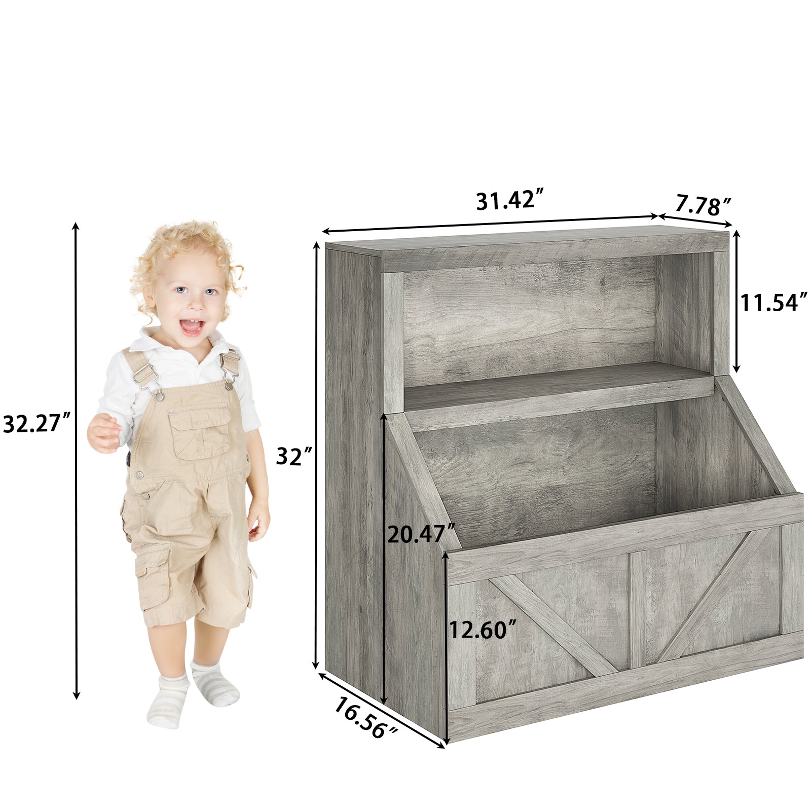 Libreria per bambini e contenitore per giocattoli Garvee, a 2 livelli, in legno, robusta, sicura per i bambini, per sale giochi e asili, 31x16x32 pollici