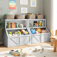 Libreria per bambini Garvee, organizer per giocattoli in legno con 2 scomparti e piano d'appoggio per sala giochi e cameretta, 31x16x32 pollici, legno naturale