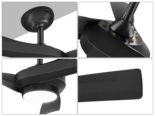 Ventilatori da soffitto GARVEE con luce, ventilatore da soffitto da 132 cm con 6 velocità e 2 aste, telecomando LED dimmerabile, ventilatore da soffitto moderno silenzioso reversibile CC per uso interno ed esterno