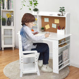 Set Scrivania e Sedia Garvee per Bambini in MDF con Mensola e Bacheca, Bianco, Studio e Apprendimento, Sicuro e Spazioso, Scrivania 102x91x46 cm, Sedia 25x3x76 cm