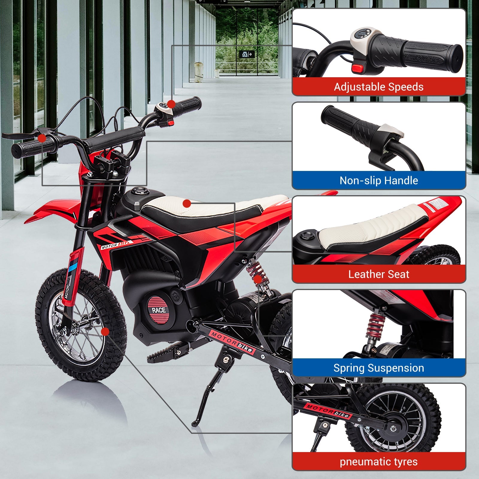 Moto elettrica fuoristrada Garvee 24V Motore da 250W per bambini e adolescenti Avventure all'aria aperta 44,9"L x 25"W x 28,6"H Nero