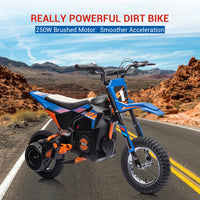 Moto elettrica fuoristrada Garvee 24V, motore da 250W, sedile in pelle, sospensioni in metallo, pneumatici, per bambini e adolescenti, blu