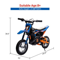 Moto elettrica fuoristrada Garvee 24V, motore da 250W, sedile in pelle, sospensioni in metallo, pneumatici, per bambini e adolescenti, blu