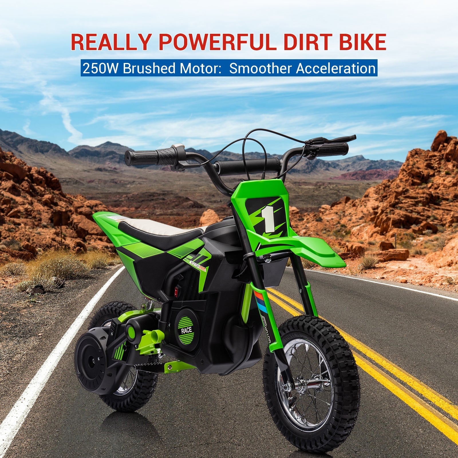 Moto elettrica fuoristrada Garvee 24V, motore 250W, verde, per bambini e adolescenti dagli 8 anni in su, sedile in pelle, sospensioni in metallo