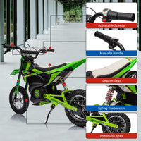 Moto elettrica fuoristrada Garvee 24V, motore 250W, verde, per bambini e adolescenti dagli 8 anni in su, sedile in pelle, sospensioni in metallo