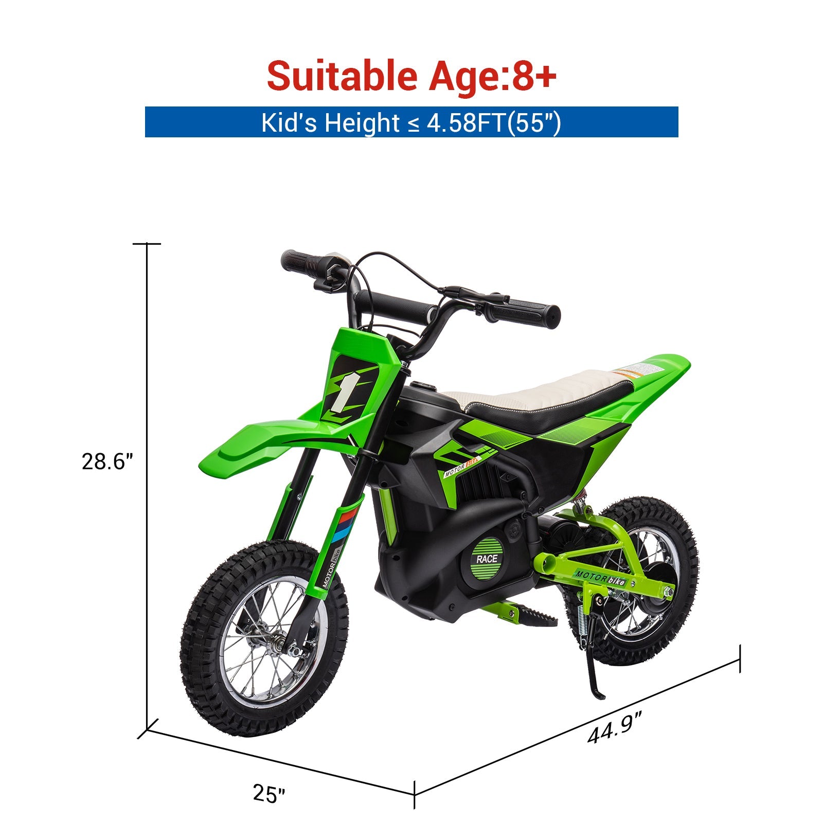 Moto elettrica fuoristrada Garvee 24V, motore 250W, verde, per bambini e adolescenti dagli 8 anni in su, sedile in pelle, sospensioni in metallo