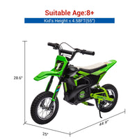 Moto elettrica fuoristrada Garvee 24V, motore 250W, verde, per bambini e adolescenti dagli 8 anni in su, sedile in pelle, sospensioni in metallo