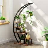 Portavasi Garvee Interno 5 Ripiani Metallo Mezza Luna Curvo Acciaio Verniciato MDF 142 cm Nero
