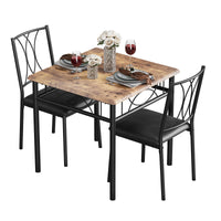 Set da pranzo Garvee da 3 pezzi per 2 persone, marrone retrò, struttura in metallo, sedie imbottite, piano in MDF, salvaspazio, stanze piccole