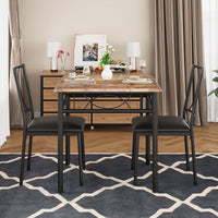 Set da pranzo Garvee da 3 pezzi per 2 persone, marrone retrò, struttura in metallo, sedie imbottite, piano in MDF, salvaspazio, stanze piccole