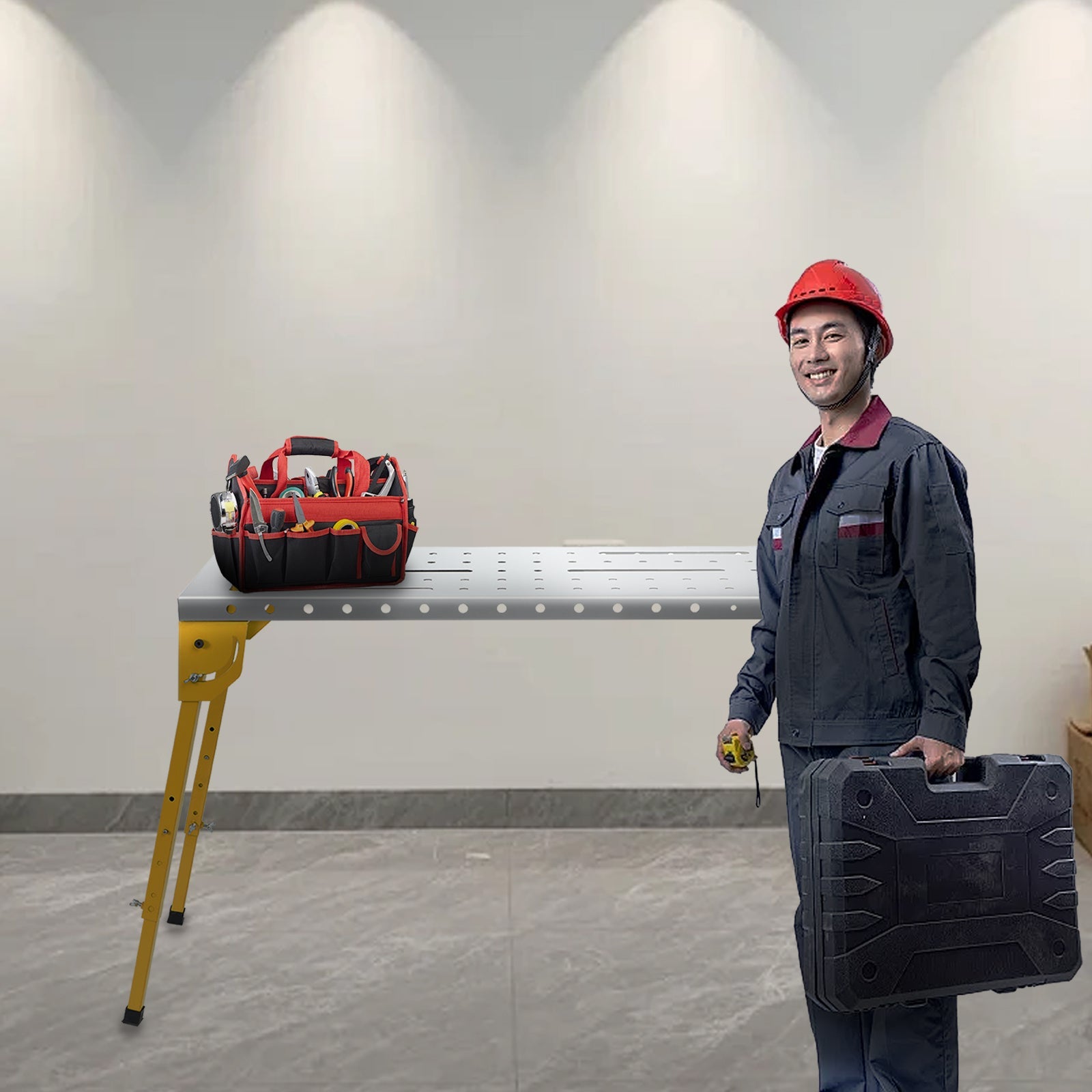 Tavolo da Saldatura Pieghevole Garvee con Ruote per Festa del Papà - Altezza Regolabile, 30x20 Pollici, Acciaio al Carbonio, Nero per Officina e Garage