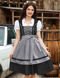 Abito tradizionale Dirndl Midi da donna Garvee in 2 pezzi con grembiule per l'Oktoberfest, taglie 34-48, confezione riutilizzabile
