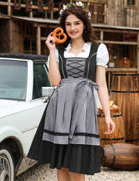 Abito tradizionale Dirndl Midi da donna Garvee in 2 pezzi con grembiule per l'Oktoberfest, taglie 34-48, confezione riutilizzabile
